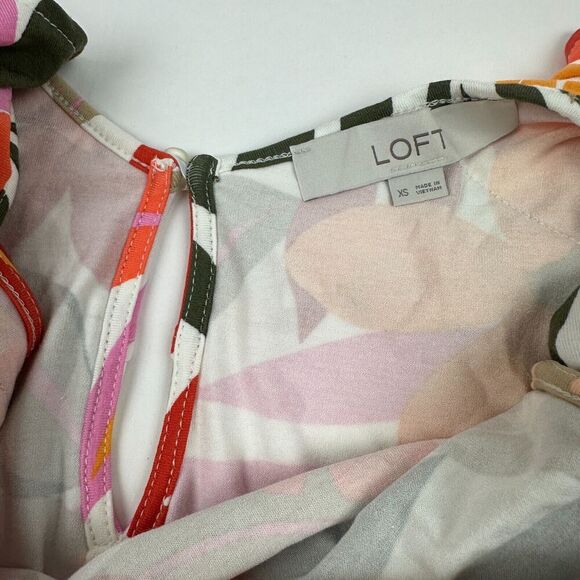 LOFT Multicolor Floral Ruffle A-Line Dress Sleeveless Flutter Sleeve Sz XS - Picture 8 of 10